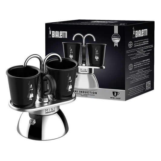 Bialetti Mini Express Induction Caffettiera, Alluminio, Nero, 2 Tazze