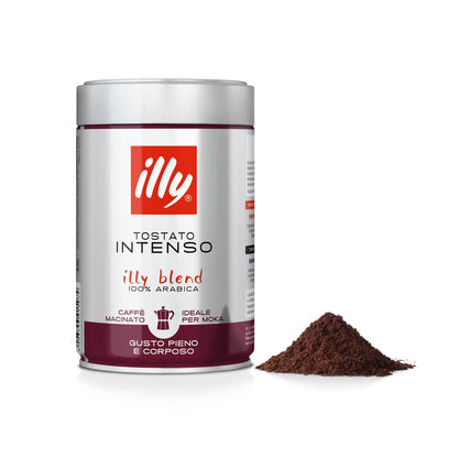 illy INTENSE Roasted Ground Coffee for Moka, 12 Jars of 250 Grams