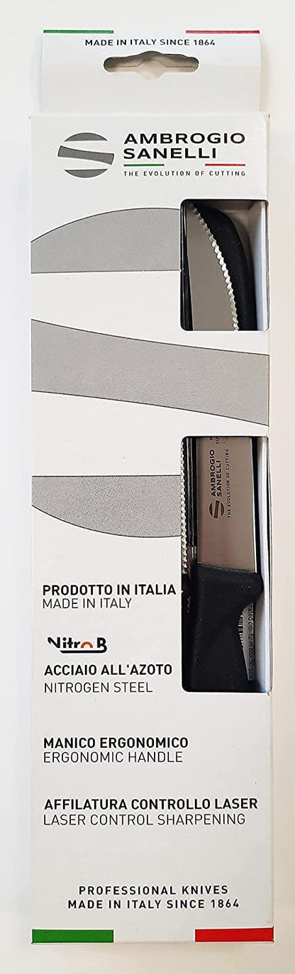 Sanelli Ambrogio, Set de couteaux à steak Supra, 6 couteaux avec lame dentelée de 12 cm, affûtage contrôlé au laser, manche ergonomique, couteaux professionnels fabriqués en Italie, lavable au lave-vaisselle