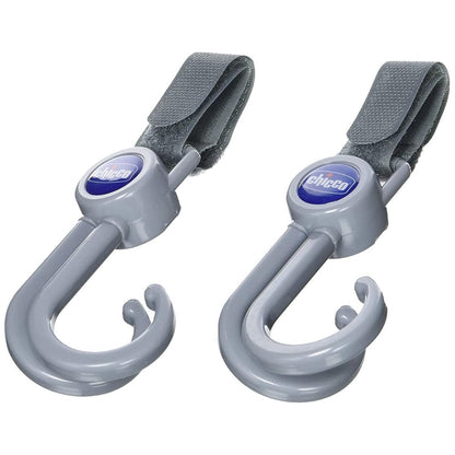 Chicco Ganci Universali per Passeggino Sicuri e Resistenti, per Appendere Borse in Sicurezza sul Passeggino, Rotazione a 360°, Facile Da Agganciare Con Fettuccia In Velcro, Taglia Universale, Grigio