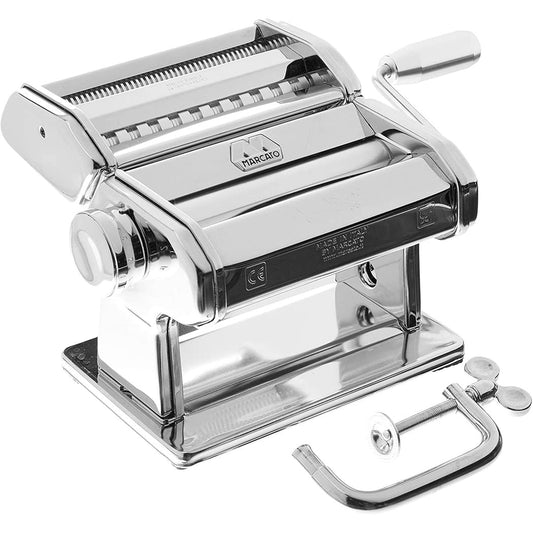 Marcato Macchina per la Pasta Atlas 150, Macchina per Lasagne, Fettuccine, Tagliolini, Argento, Acciaio Cromato,Compatibile con 11 Formati Extra.