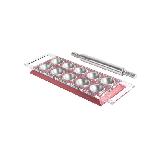 Marcato Stampo per Ravioli, Macchina per Ravioli, Forme per Ravioli Fatti in Casa, Taglio Quadrato da 50 mm, Mattarello in Alluminio Incluso, Made in Italy. Modello: Ravioli Tablet, Rosa