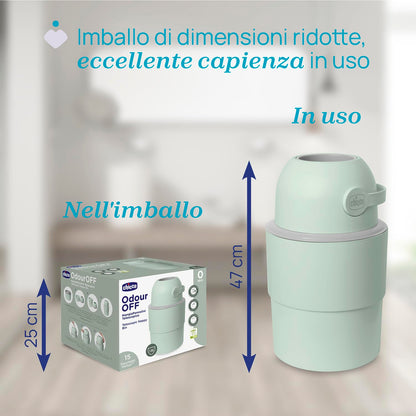 Chicco Mangiapannolini Telescopico Controlla Odori Compatto, Smaltimento Pannolini, Cestino Contenitore Pieghevole e Salvaspazio, Non servono ricariche, si usano i normali Sacchetti, Verde