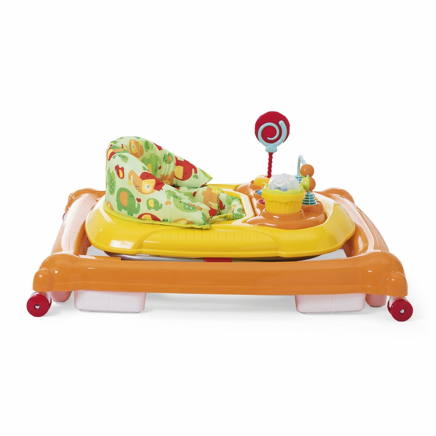 Chicco Girello Circus Bambini, con Pannello Giocattolo, Altezza Regolabile, 8 Freni di Sicurezza, 4 Ruote Girevoli, Pieghevole e Compatto, 6 mesi +, Arancione con Fantasie