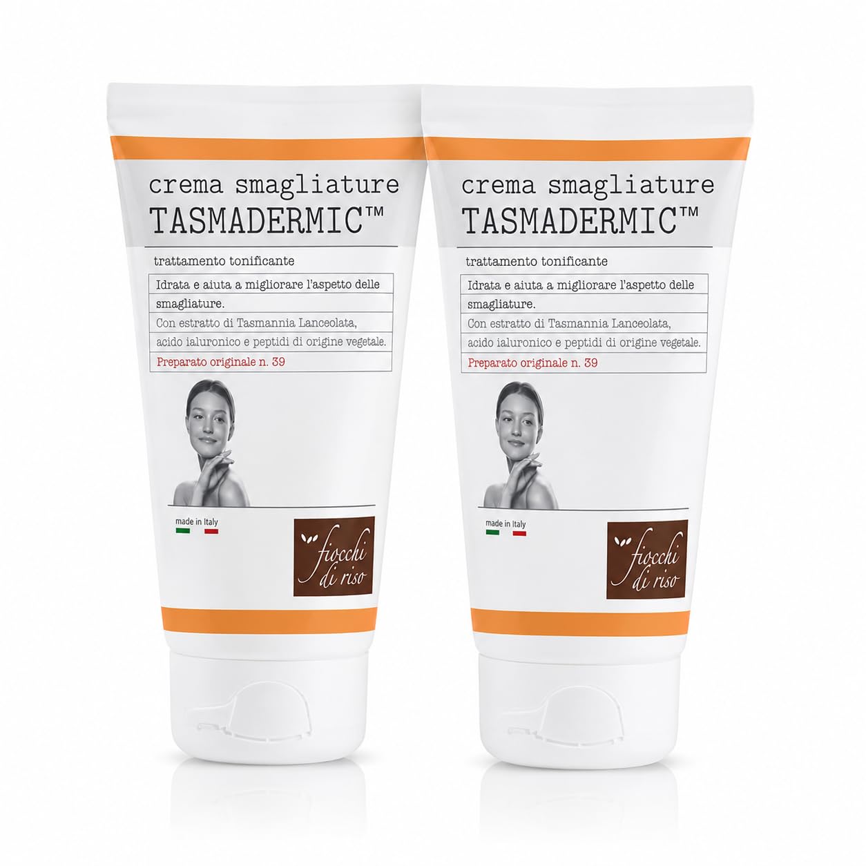 Fiocchi di Riso Crema Smagliature TASMADERMIC™ con Acido Ialuronico e Peptidi Vegetali, Trattamento Tonificante, 2 Pezzi