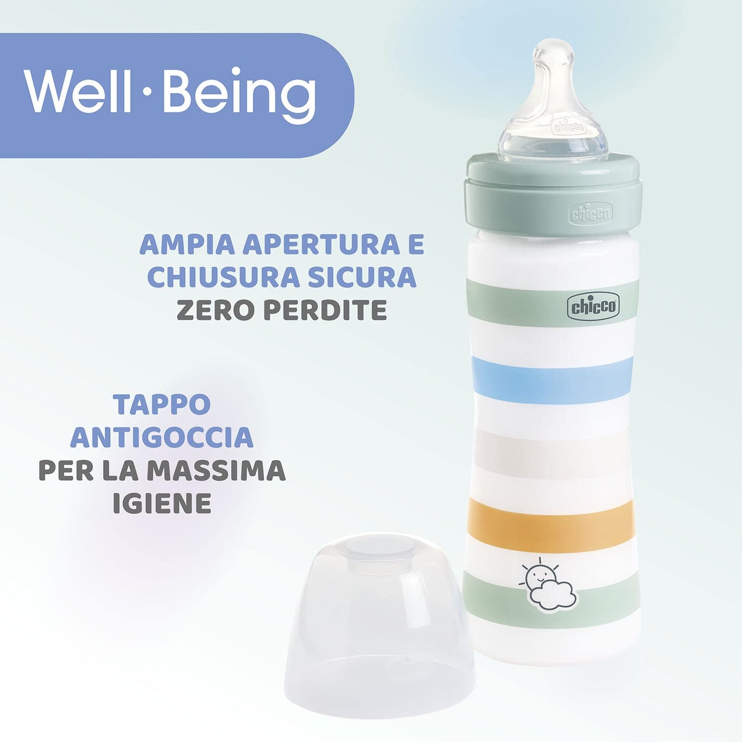 Biberon Benessere Flusso Medio, con Tettarella Physio in Morbido Silicone e Finitura Soft Sense, Anticolica, Riduce Rigurgito e Irritabilità, Bottiglia in Plastica da 250 ml, 2 Mesi+, Bambino