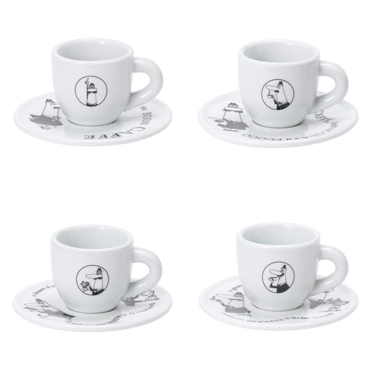 Bialetti Set 4 Tazzine Moka 'Carosello' Tazze da Caffè, Porcellana , Bianco
