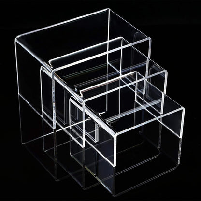 Tris di Alzatine in Plexiglass Trasparente | Espositori a scaletta per Buffet, Dessert, Cupcake ed Allestimenti | Alzate sfalsate per Esposizione Cosmetici, vetrine, tavolo torta