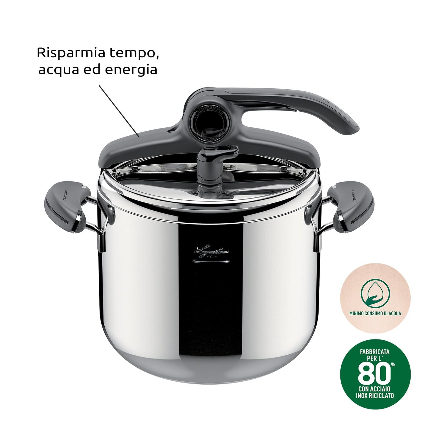 Lagostina Mia Pentola a Pressione 7 L in Acciaio Inox 18/10 Ø 22 cm, Pentola Induzione e Gas, Coperchio con Apertura Facilitata, Fondo a tre Strati, Lavabile in Lavastoviglie