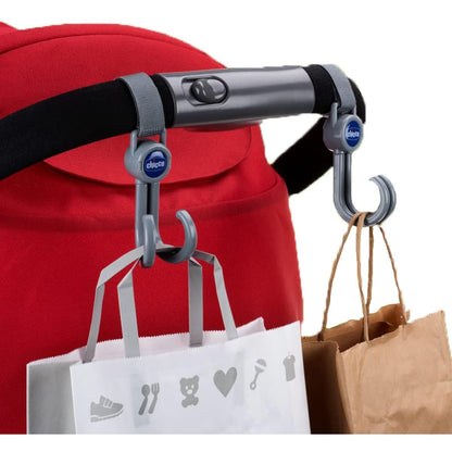 Chicco Ganci Universali per Passeggino Sicuri e Resistenti, per Appendere Borse in Sicurezza sul Passeggino, Rotazione a 360°, Facile Da Agganciare Con Fettuccia In Velcro, Taglia Universale, Grigio