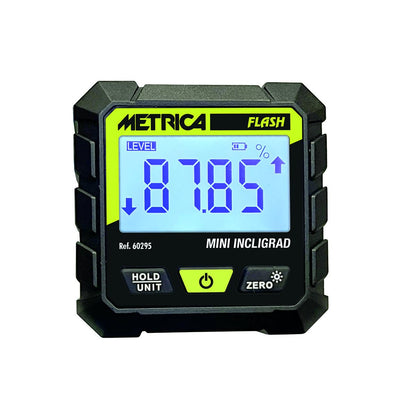 Metrica Mini Incligrad 60295 Inclinometro Digitale, Display LCD Retroilluminato, Magnetico 4 Lati, Precisione ±0,2°, Batteria Ricaricabile USB-C