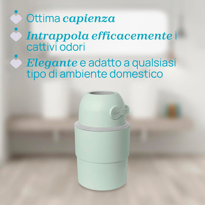 Chicco Mangiapannolini Telescopico Controlla Odori Compatto, Smaltimento Pannolini, Cestino Contenitore Pieghevole e Salvaspazio, Non servono ricariche, si usano i normali Sacchetti, Verde