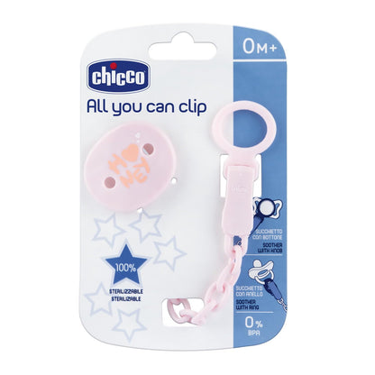 Chicco All You Can Clip, Catenella Portaciuccio, Morbide Clip Portaciuccio per Bambina, Morbida Catenella, Neonato, Rosa