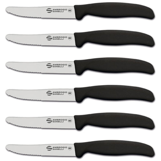 Sanelli Ambrogio, Set Coltelli da Tavola Supra, 6 Coltelli con Lama Mezzo Dentata 11cm, Affilatura a Controllo Laser, Manico Ergonomico, Coltelli Professionali Made in Italy Lavabili in Lavastoviglie