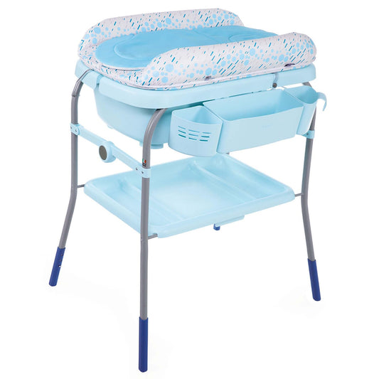 Chicco Cuddle & Bubble Vaschetta Bagnetto Fasciatoio Neonato Ergonomico con Materassino e Morbido Riduttore, Altezza Regolabile, Chiusura Compatta, Parent Organizer 2 Ruote, Max 11kg, Ocean, Blu