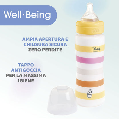 Fast Flow Wellness Bottle, with Physio Teat in Soft Silicone and Soft Sense Finish, Anti-Colic, Reduces Regurgitation and Irritability, 330 ml Plastic Bottle, 4 Months+, Girl