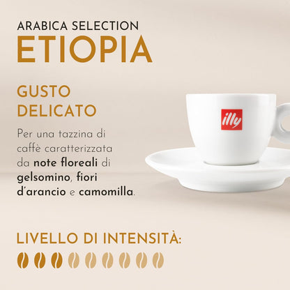 illy, Caffè in Capsule Iperespresso Arabica Selection Etiopia, 100% Arabica con Note di Gelsomino, Fiori d'Arancio e Camomilla, Gusto Delicato, 6 Confezioni da 18 (108 Capsule Totali)
