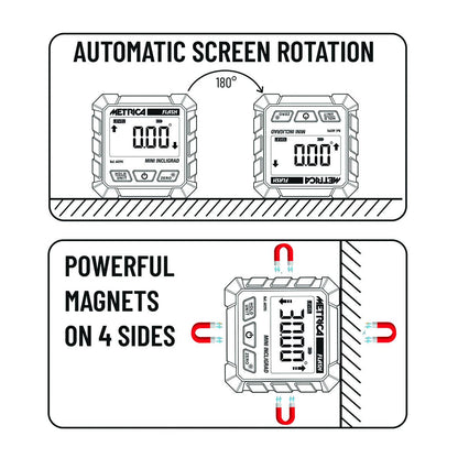 Metrica Mini Incligrad 60295 Inclinometro Digitale, Display LCD Retroilluminato, Magnetico 4 Lati, Precisione ±0,2°, Batteria Ricaricabile USB-C
