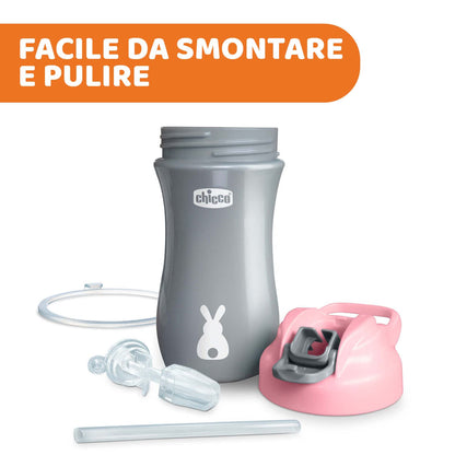 Chicco Pop-up Cup, Bicchiere Antigoccia per Bambini, Pratica Apertura, Beccuccio in Silicone, Chiusura Ermetica, Facile da Trasportare, Bicchiere per Bambini 2 Anni, Capacità 350 ml, Rosa