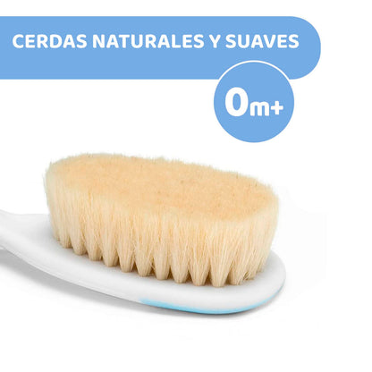 Chicco Set Spazzola e Pettine Capelli per Bambini, Spazzola Neonati con Morbide Setole Naturali, Pettine con Punte Arrotondate, Impugnatura Antiscivolo - Accessori Neonato 0+ Mesi, Azzurro