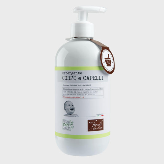 Fiocchi di Riso - Detergente CORPO e CAPELLI TALCO - 400ml - DETERGENZA NEONATI - Rispetta cute e cuoio capelluto sensibili. Pack riciclato