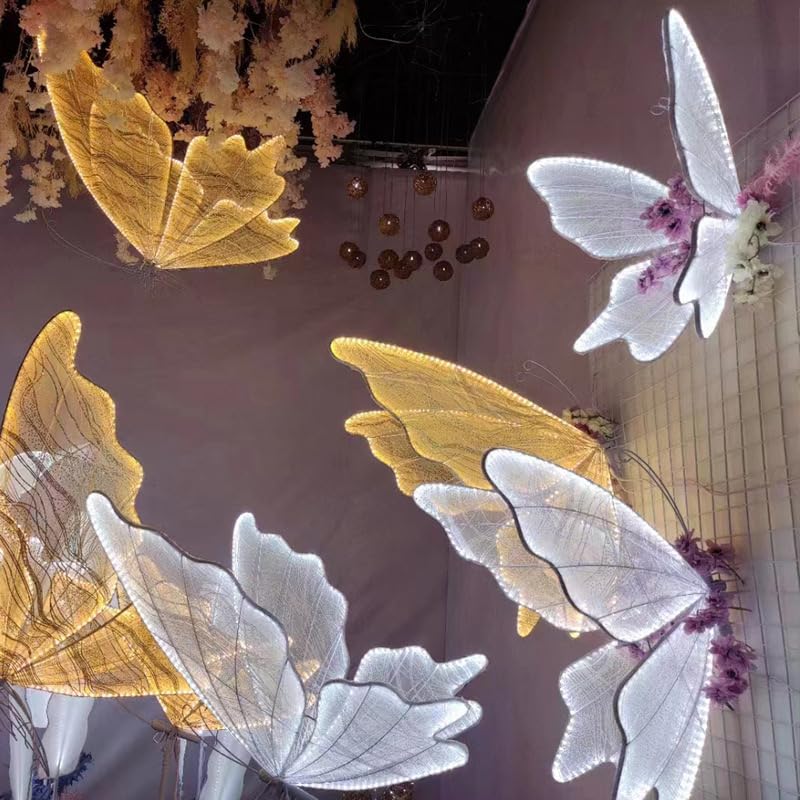 Farfalla Luminosa Decorativa, 80cm, Struttura in Metallo con LED, Base Rotonda Regolabile, per Matrimoni, Eventi ed Allestimenti (Luce Calda)