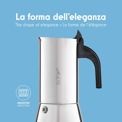 Bialetti Venus Caffettiera in Acciaio Inox, Adatta all'Induzione, Inossidabile, Argento, 6 Tazze