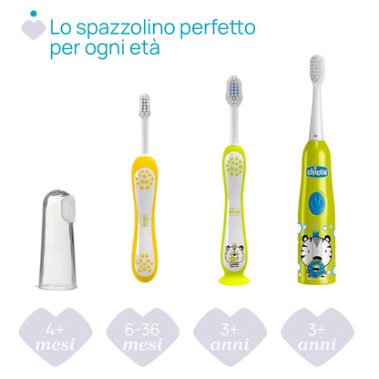 Chicco Battery-Powered Electric Toothbrush for Children, with Soft Bristles, Suitable for Children aged 3 and Up, Soft Vibrating Head, Gentle Action on Enamel and Sensitive Gums, 3 Years+