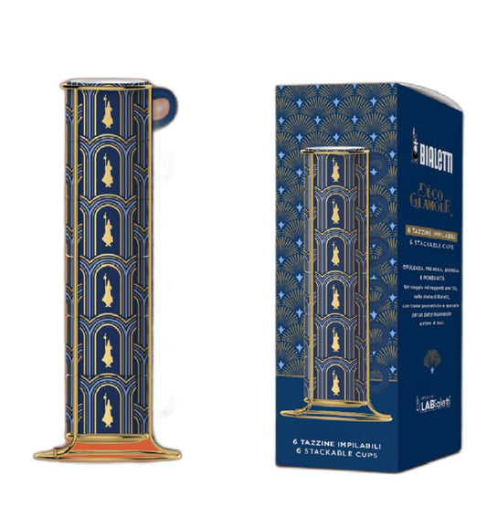 BIALETTI | Set 6 Tazzine Impilabili Blu Art Deco' Glamour con Struttura in Metallo
