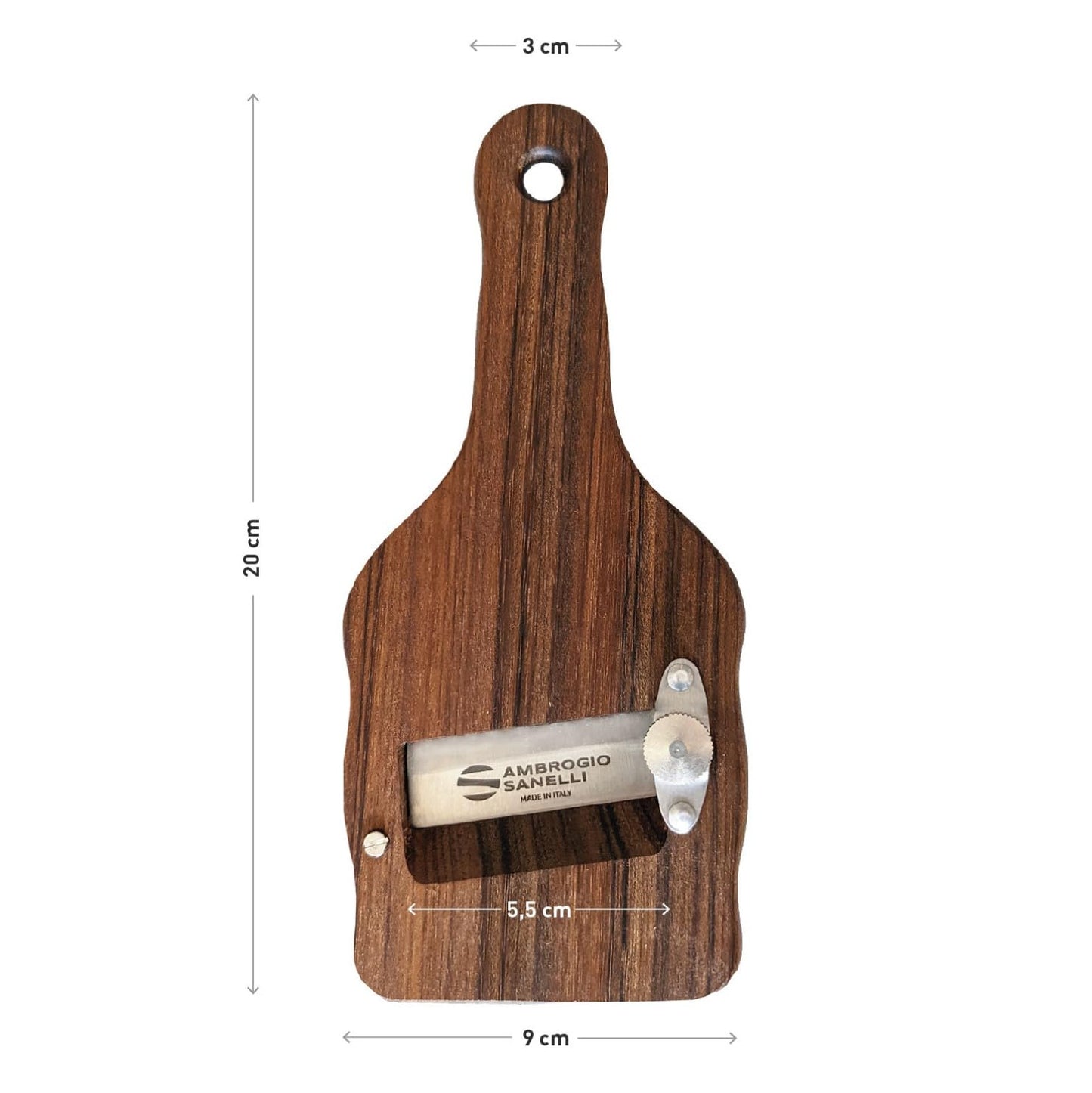 Ambrogio Sanelli - Linea Affettatartufi - Affettatartufi in Legno di Ovangkol. Manico Ergonomico ed Antiscivolo. Regolatore di qualità per un taglio preciso. Lama liscia, Acciaio Inox