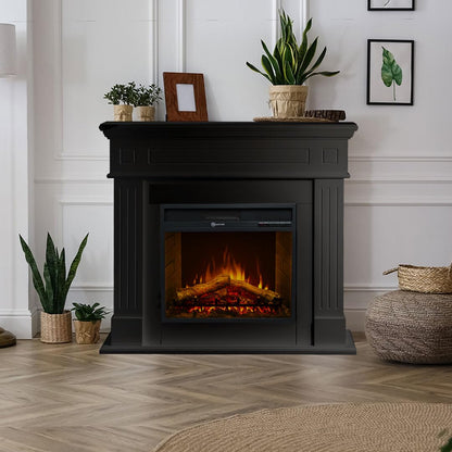 Camino elettrico caminetto da terra CAMBRIDGE in legno Nero 110x36x100h