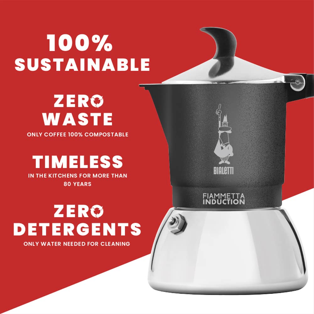 Bialetti Fiammetta Induction Caffettiera, Aluminium, Steel, Grigio, 2 Tazze