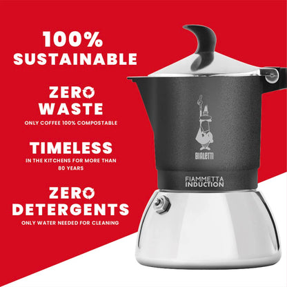 Bialetti Fiammetta Induction Caffettiera, Aluminium, Steel, Grigio, 2 Tazze