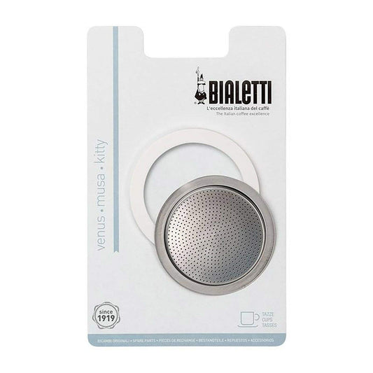 Bialetti 5360/AP Ricambio Originale per Moka Acciaio da 2 Tazze. 1 Guarnizione e 1 Filtro per Venus, Kitty, Musa