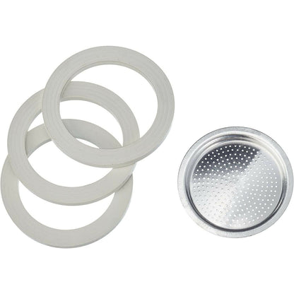 Bialetti Ricambi, Include 3 Guarnizioni e 1 Piastrina, Compatibili con Moka Express, Fiammetta, Break, Happy, Dama, Moka Melody, Alpina, Moka Timer e Rainbow ( 3/4 Tazze)