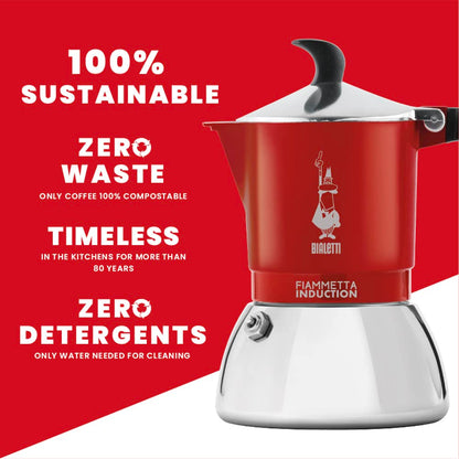 Bialetti Fiammetta Induction Caffettiera, Aluminium, Steel, Rosso, 2 Tazze