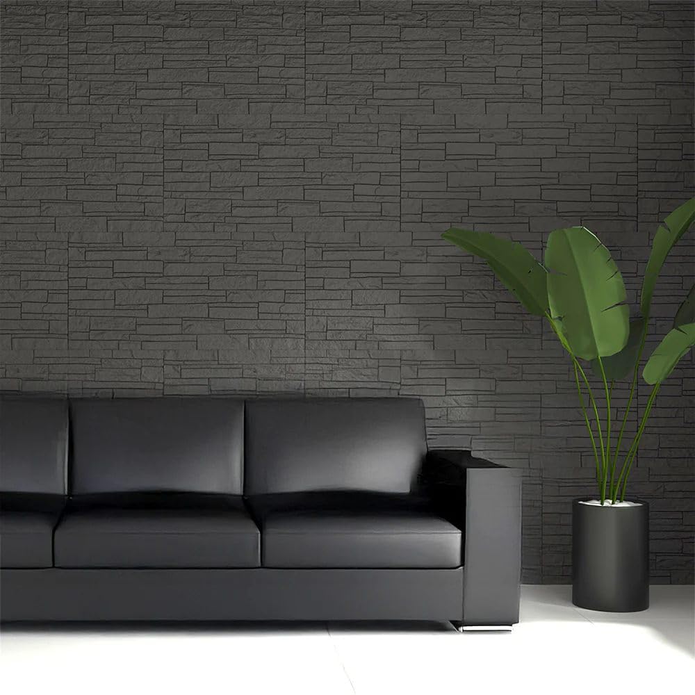 DIVINA HOME, Naturale, Pannello Decorativo 3D Effetto Pietra, PU, Moderno, 18 kg, 120 x 60 x 2,5 cm, 8,6 m², Set 12 Pezzi, Grigio Ardesia
