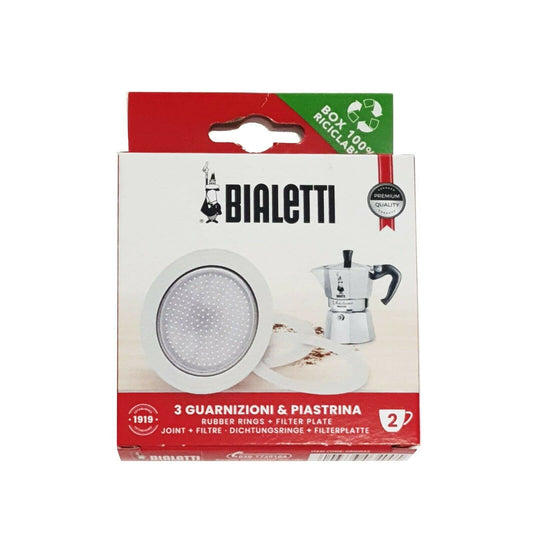‎BIALETTI | Set di 3 guarnizioni e 1 portafiltro per Moka Express 2 tazze , Moka Elettrika, Mini Express, Moka Dama
