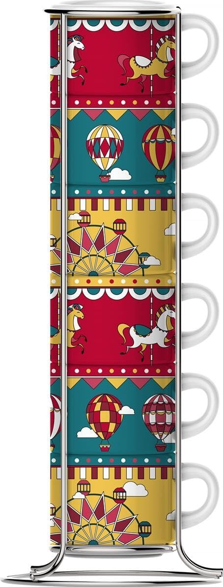 Bialetti | Set di 6 Tazze Impilabili con Supporto in Metallo, Collezione Winter Wonderland