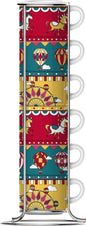 Bialetti | Set di 6 Tazze Impilabili con Supporto in Metallo, Collezione Winter Wonderland