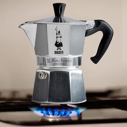 Bialetti Caffettiera Moka Express 2 Tazze, Manico anti scottatura, Non adatta a induzione, (90 ml), Alluminio