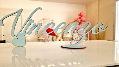 Scritta in Legno Personalizzata | Nome Inciso al Laser 38 cm | Topper per Tavolo Torta, Gadget o Decorazione, Spessore 6mm