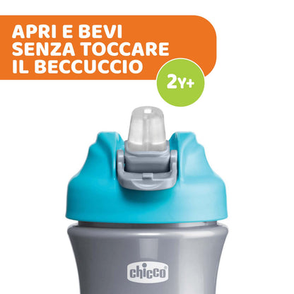 Chicco Pop-up Cup, Bicchiere Antigoccia per Bambini, Pratica Apertura, Beccuccio in Silicone, Chiusura Ermetica, Facile da Trasportare, Bicchiere per Bambini 2 Anni, Capacità 350 ml, Azzurro