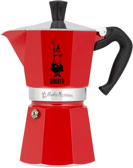 Bialetti - Moka Color: iconica macchina per caffè espresso da piano cottura, vero caffè italiano, da 3 tazze (130 ml), alluminio, rosso
