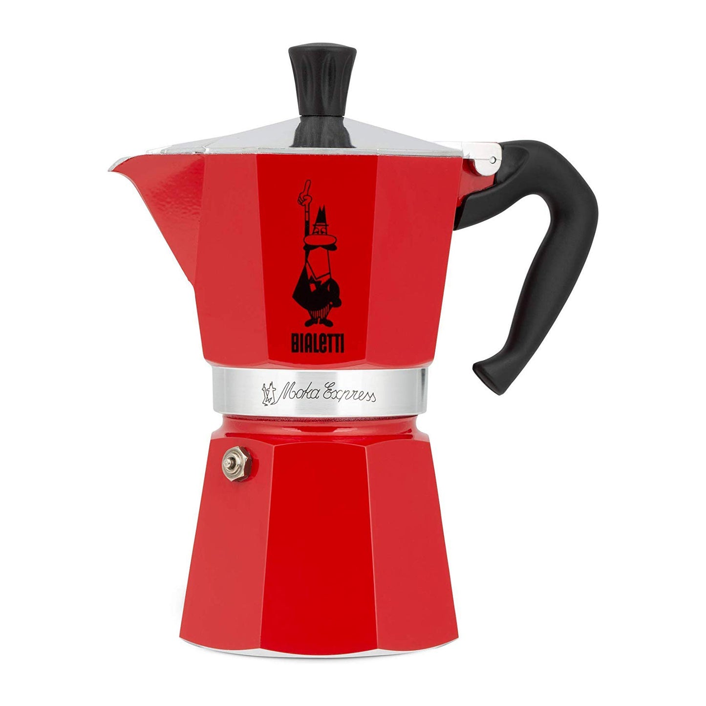 Bialetti - Moka Color: iconica macchina per caffè espresso da piano cottura, vero caffè italiano, da 3 tazze (130 ml), alluminio, rosso