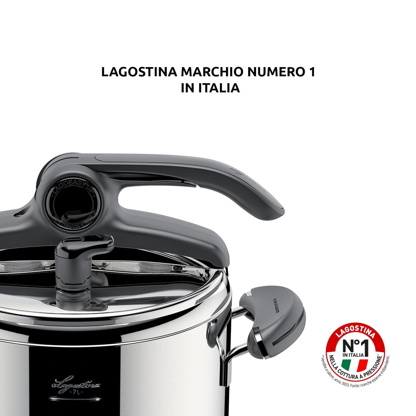 Lagostina Mia Pentola a Pressione 7 L in Acciaio Inox 18/10 Ø 22 cm, Pentola Induzione e Gas, Coperchio con Apertura Facilitata, Fondo a tre Strati, Lavabile in Lavastoviglie