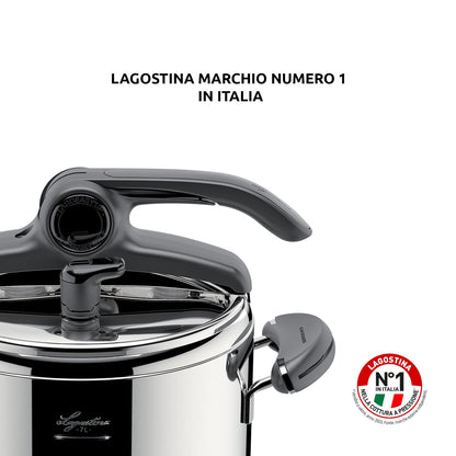 Lagostina Mia Pentola a Pressione 7 L in Acciaio Inox 18/10 Ø 22 cm, Pentola Induzione e Gas, Coperchio con Apertura Facilitata, Fondo a tre Strati, Lavabile in Lavastoviglie