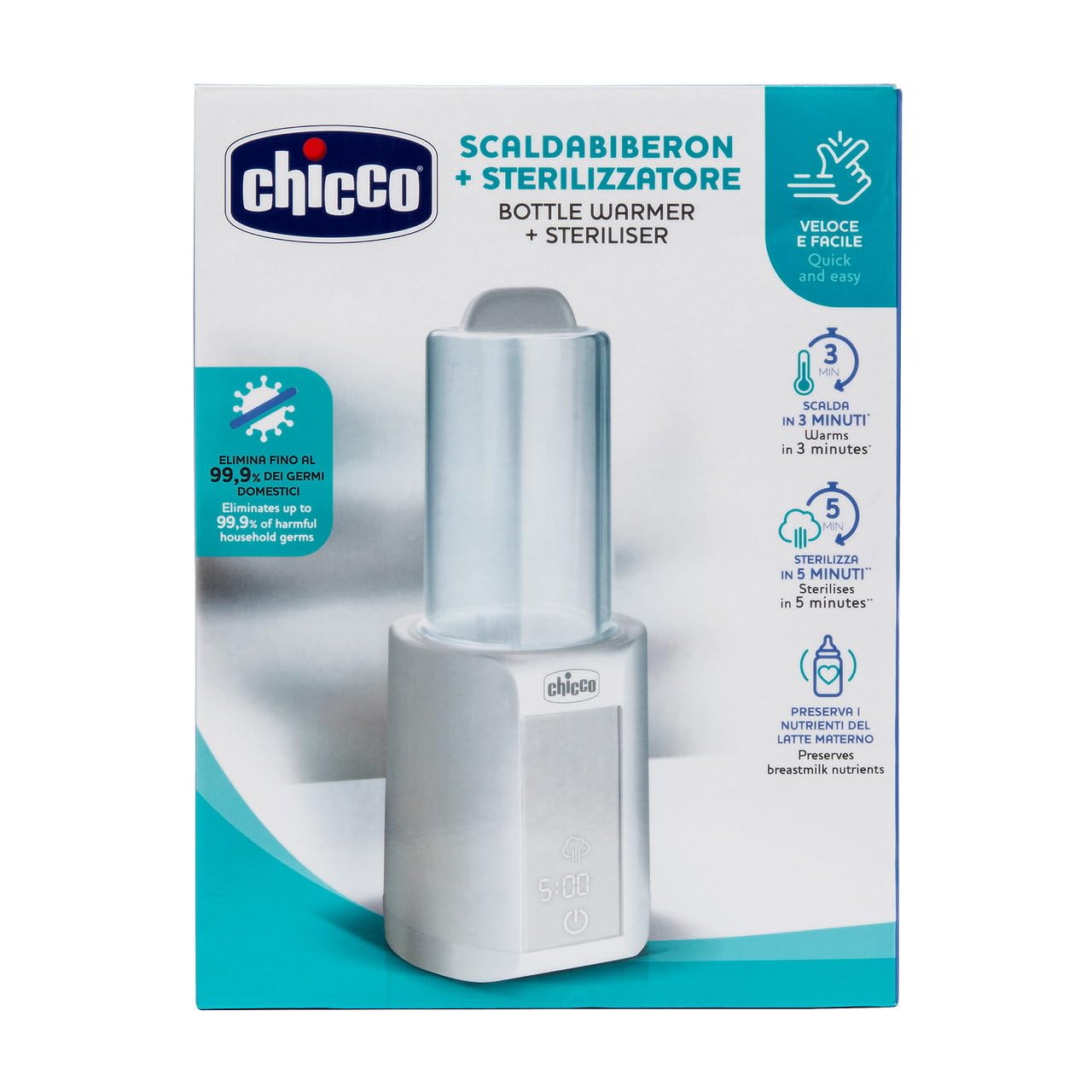 Chicco Scalda Pappa e Scaldabiberon per Neonato 2in1, Funzione Timer e Scongelamento, Funzione Sterilizzazione, anche per Vasetti e Latte Materno, Multifunzione, Bianco