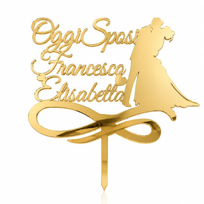 Cake Topper Personalizzato Oggi Sposi in Plexiglass Specchiato,16x16 cm | Targhetta per Torta nuziale con nome degli Sposi Personalizzabile (Oro Specchiato)