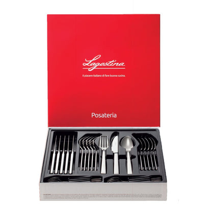 Lagostina Luisa, Set Servizio Posate monoblocco per 6 Persone, Acciaio Inox 18/10, 24 Pezzi (6x forchetta, coltello, cucchiaio, cucchiaino)